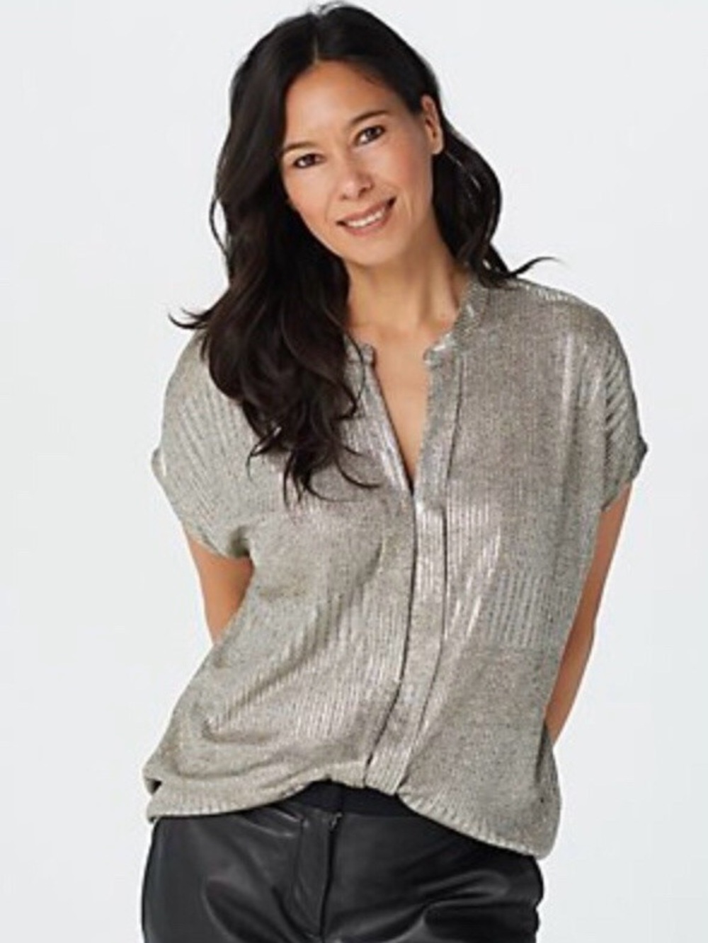 Anthropologie Blake Bishop & Young Metallic Tunic Blouse Top